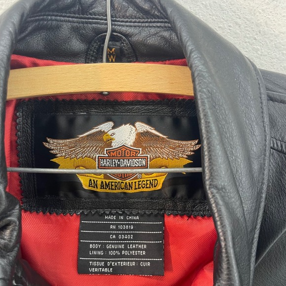 HARLEY DAVIDSON Women Black LEATHER Flaming Sleeve JACKET Stud MEDIUM Biker Babe - Picture 4 of 16